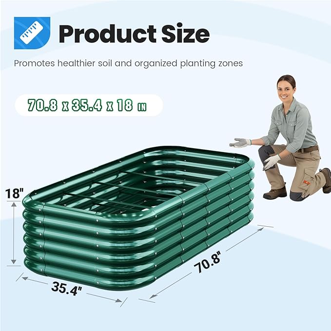 Quictent Galvanized Raised Garden Bed Kit, Strengthened by Crossbar, Dark Green - Image 6