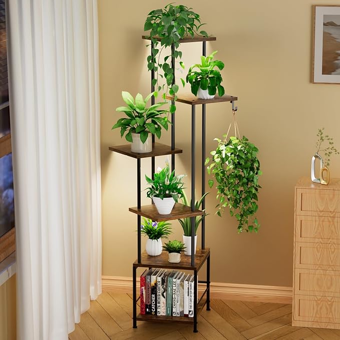 Plant Stand Indoor with Grow Light, 6-Tiered Tall Plant Stand Indoor, Metal by Homsorout