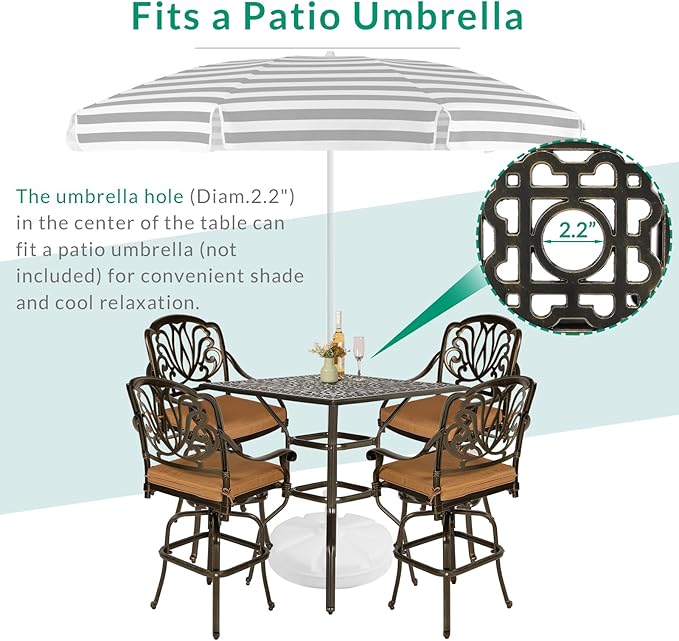 VIVIJASON 5-Piece Bar Height Patio Dining Set, All Weather Cast Aluminum - Image 5