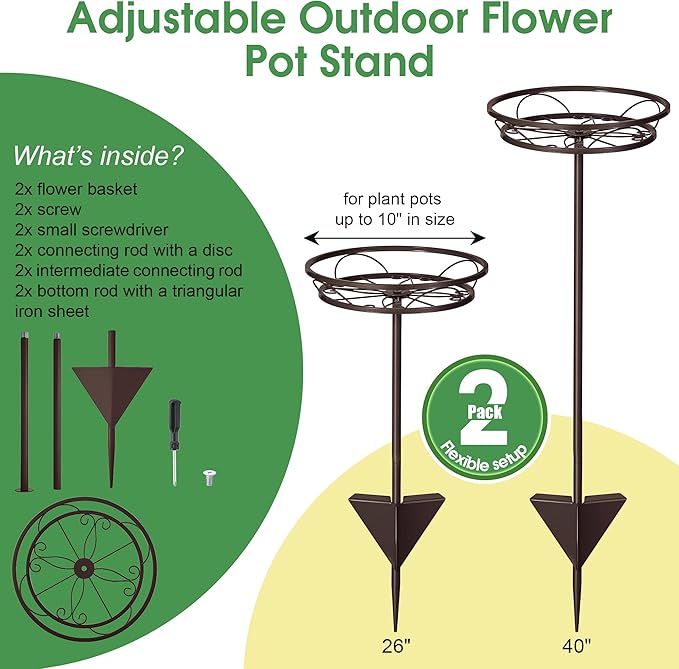 Tellingyou 2 Pack Adjustable Outdoor Flower Pot Stand, Metal Outdoor Plant - Image 3