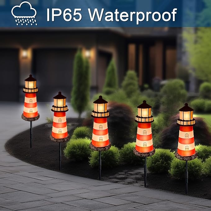 5 Pack Lighthouse Gifts, Hokfirm Solar Garden Lights Outdoor Garden Stake - Image 4