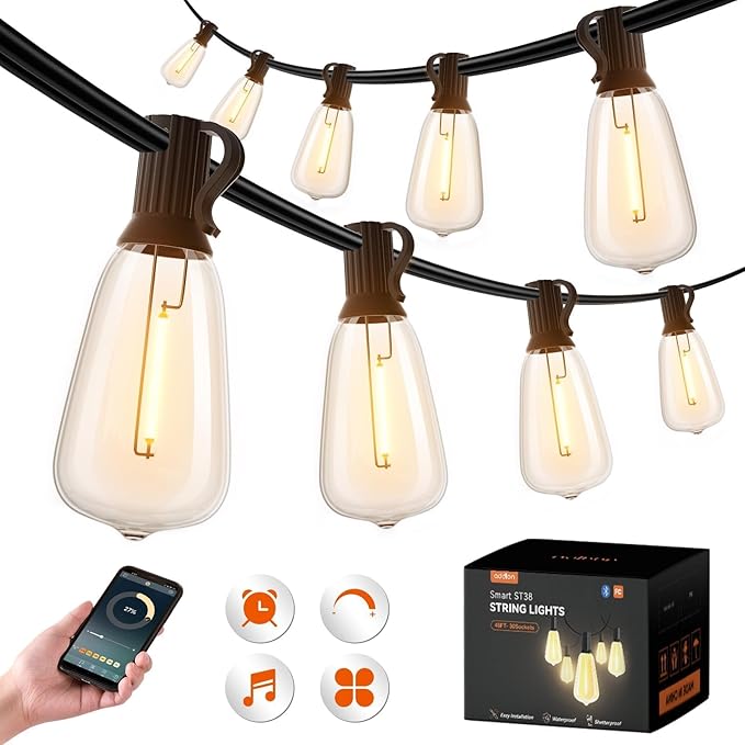 addlon 96FT Smart Outdoor String Lights, Dimmable Patio Lights by addlon