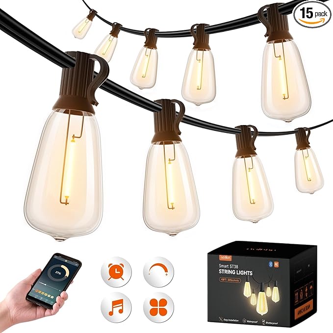 addlon 48FT Smart Outdoor String Lights, Dimmable Patio Lights by addlon