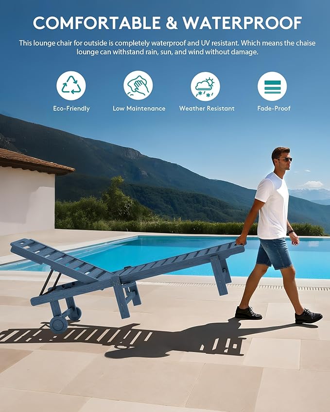SERWALL Patio Chaise Lounge Chair Set of 4, HDPE Outdoor Lounge Chair - Image 7