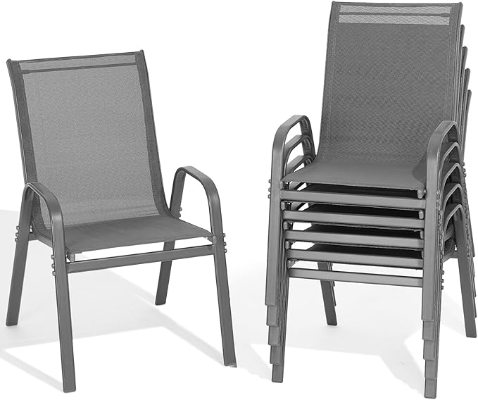 Patio Chairs Set of 6, All Weather Breathable Stackable Outdoor Dining Chairs by Dovov