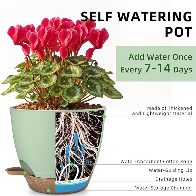 Plant Pots 8/7.5/7/6.5/6 Inch Self Watering Pots, 5 Pack Planters - Image 2