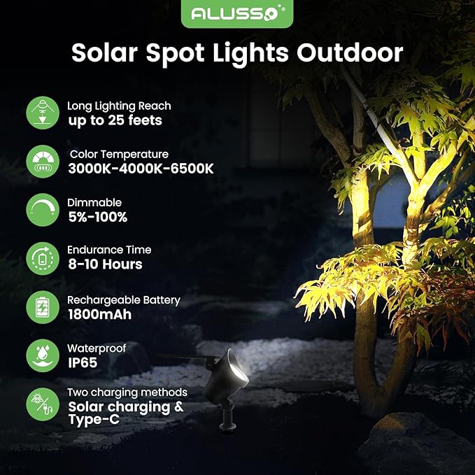 ALUSSO® Solar Landscape Spotlights 3CCT, Dimmable Solar Spot Lights Outdoor - Image 2