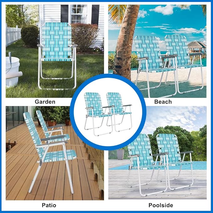 VINGLI Patio Lawn Webbed Folding Chairs Set of 2, Outdoor Beach Chair Portable - Image 7