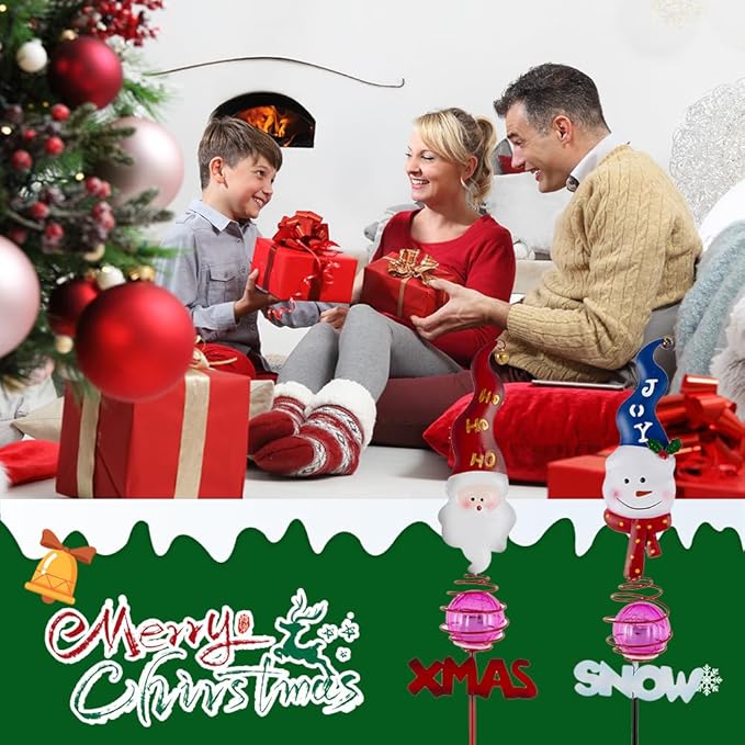 Christmas Solar Garden Stake Lights, 2 Pack Snowman＆Santa Claus Xmas Pathways - Image 9