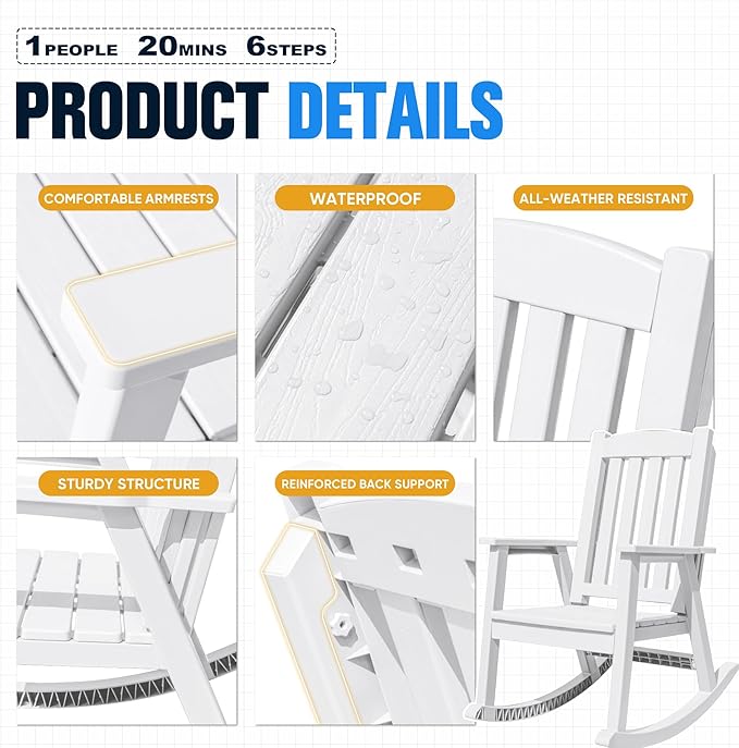 Devoko PP Material Rocking Chair Outdoor Indoor All Weather High Back Patio - Image 4