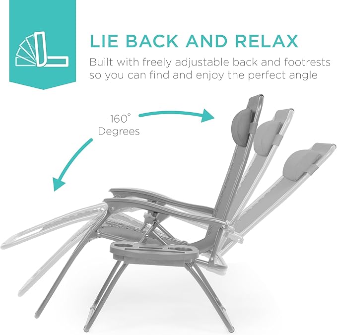 Best Choice Products Set of 2 Adjustable Steel Mesh Zero Gravity Lounge Chair - Image 3