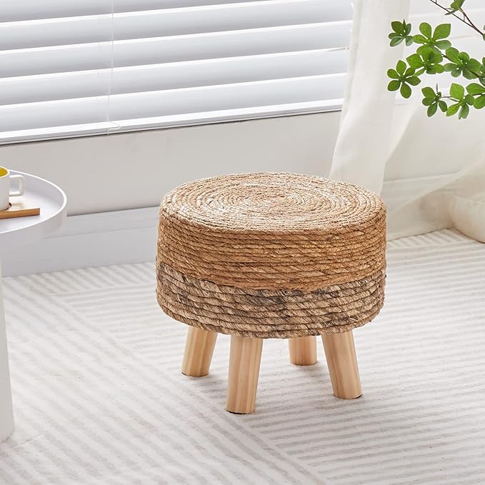 Cpintltr Ottoman Outdoor Sea Grass Stool Poufs Hand Woven Round Foot Stool - Image 7