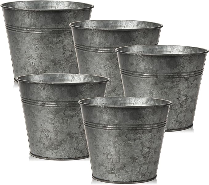 Briful 5PCS Galvanized Buckets 7.1In Rustic Farmhouse Metal Bucket Galvanized by Briful