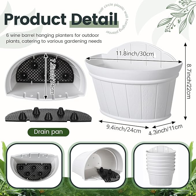 Layhit 6 Pcs Wall Hanging Planters Outdoor Pot Planter Wine Barrel Planter - Image 2