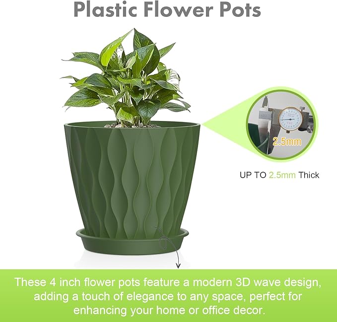 4 inch Small Plastic Nursery Pots, Seedling Pots, 5 Set Water Ripples Plant Pots - Image 3