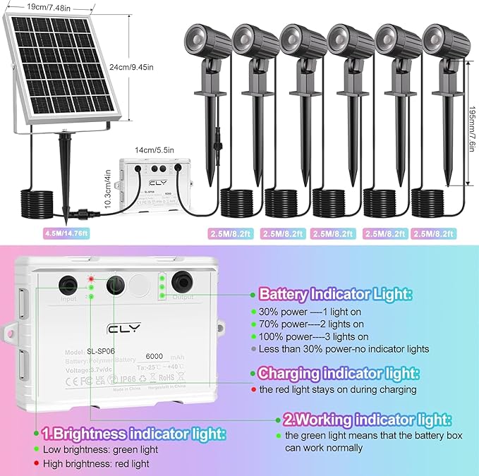 CLY Solar 6 in 1 RGB Spotlights Outdoor Garden, 10 Colors 12 Modes Solar Garden - Image 7