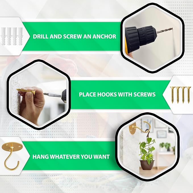 Ceiling Hooks for Hanging Plants- 4pcs 2.56 inches Heavy Duty Powder Coated - Image 2