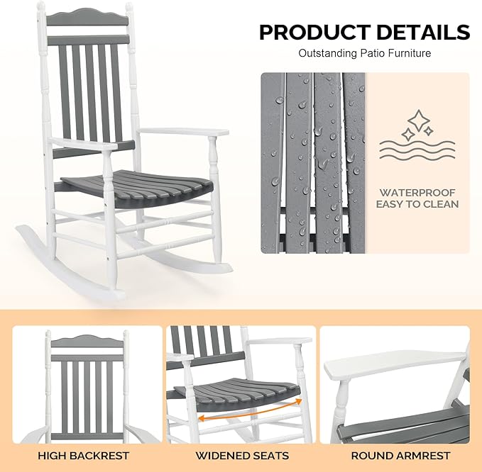 VINGLI Wooden Rocking Chair, Outdoor Chair - Image 6