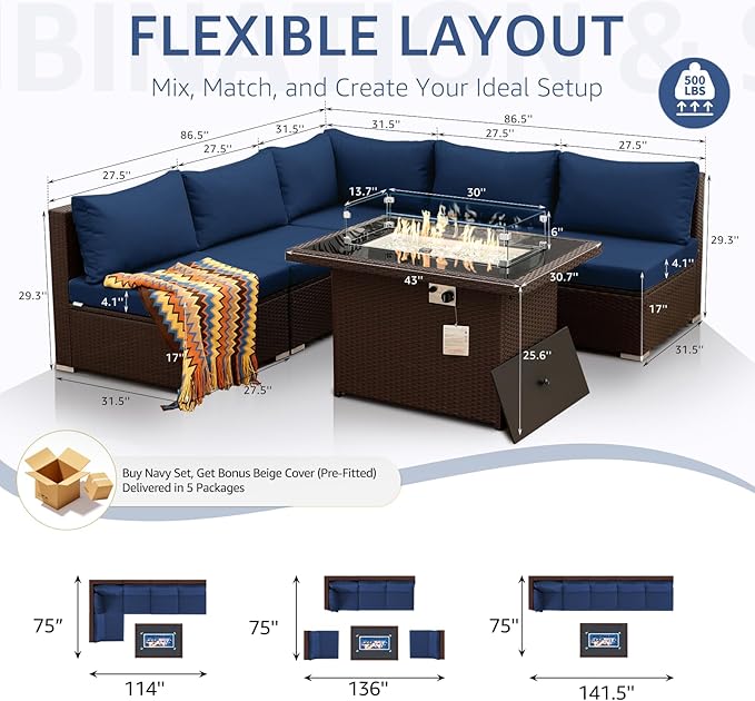 NICESOUL 6 Piece L-Shaped Outdoor Couch - Image 4