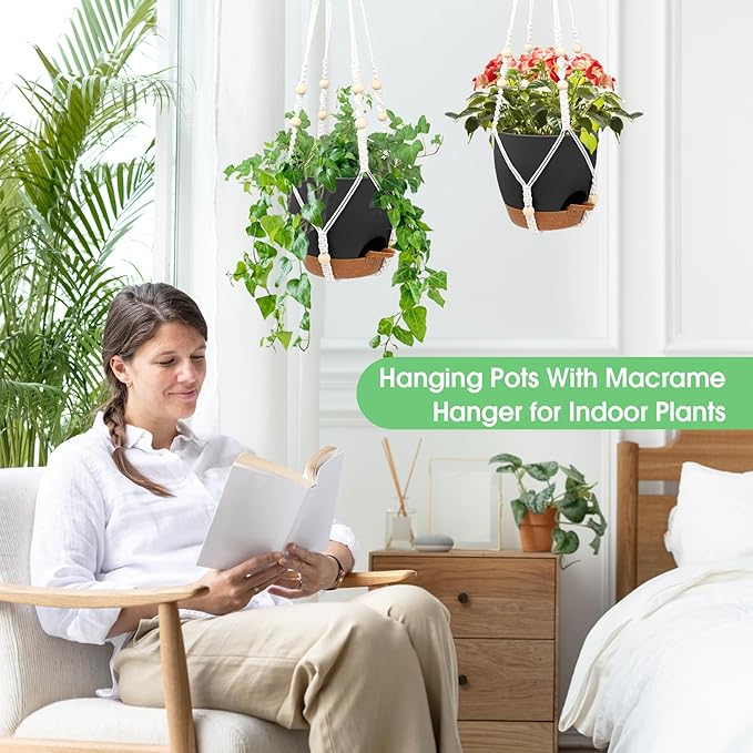 Hanging Planters for Indoor Outdoor Plants, 2 Pack Self Watering Hanging Pot - Image 6