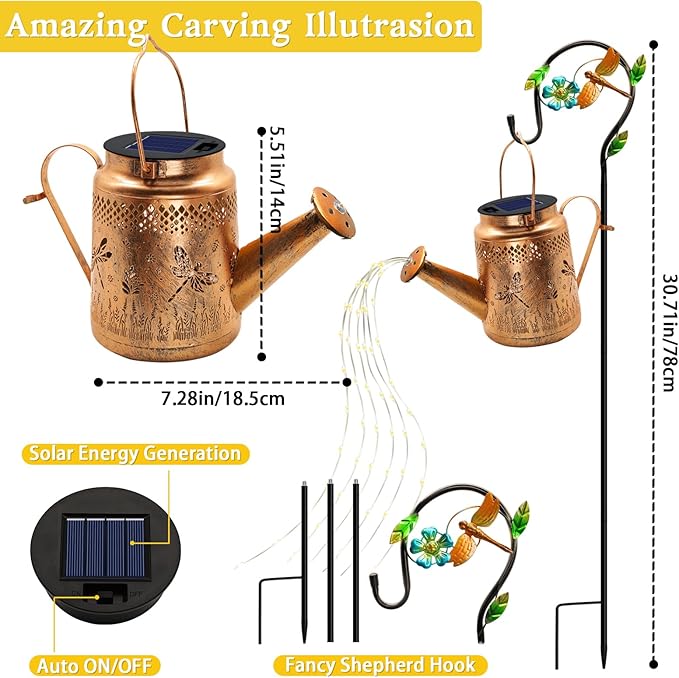 Solar Powered Dragonfly Watering Can Lights Waterproof Outdoor Garden Decor - Image 2