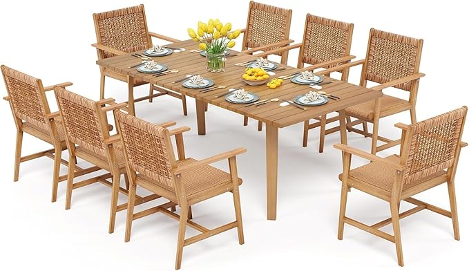 PHI VILLA 9 Pieces Acacia Wood Outdoor Dining Set - Image 9
