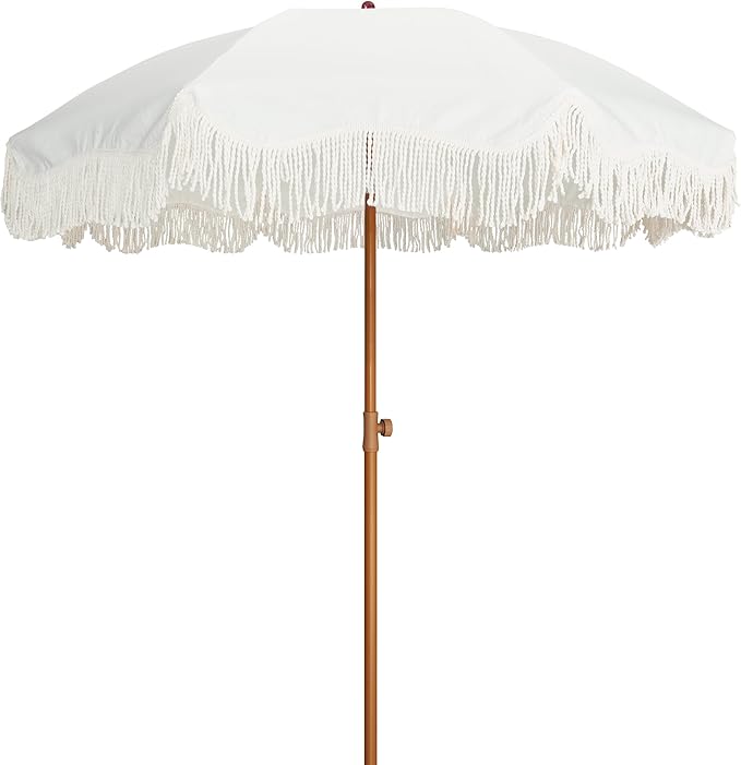 AMMSUN Boho Fringe Umbrella Outdoor Patio, 6.5ft UPF50+ Picnic Umbrella by AMMSUN