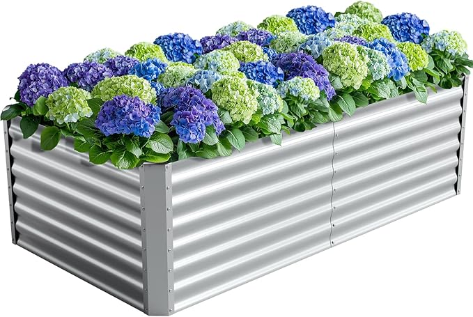 6X3X2ft Galvanized Raised Garden Bed, Outdoor Courtyard Planter Box Metal Patio by Anmiro