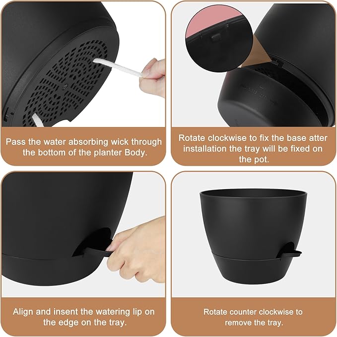 Plant Pots 10/9/8/7.5/7 Inch Self Watering Pots, Plastic Flower Pots, Nursery - Image 2
