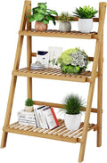 39.4" Foldable Plant Shelf Ladder Shelf, 3 Tier Bamboo Ladder Flower Pot by OAKVIVOElegantLifestyle