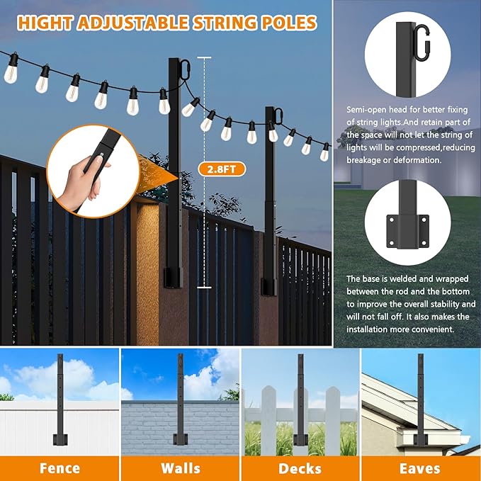 6 Pack String Light Poles, 2.8Ft Light Poles - Image 2