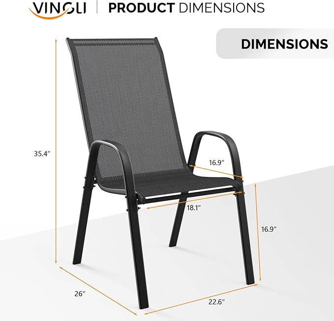 VINGLI Patio Chairs Set of 6 – Stackable Outdoor Dining Chairs - Image 3
