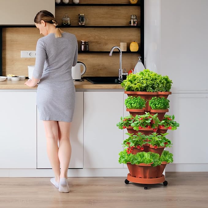 Strawberry Vertical Planters 2 Pack, 5 Tiered Stacking Tower Garden - Image 7