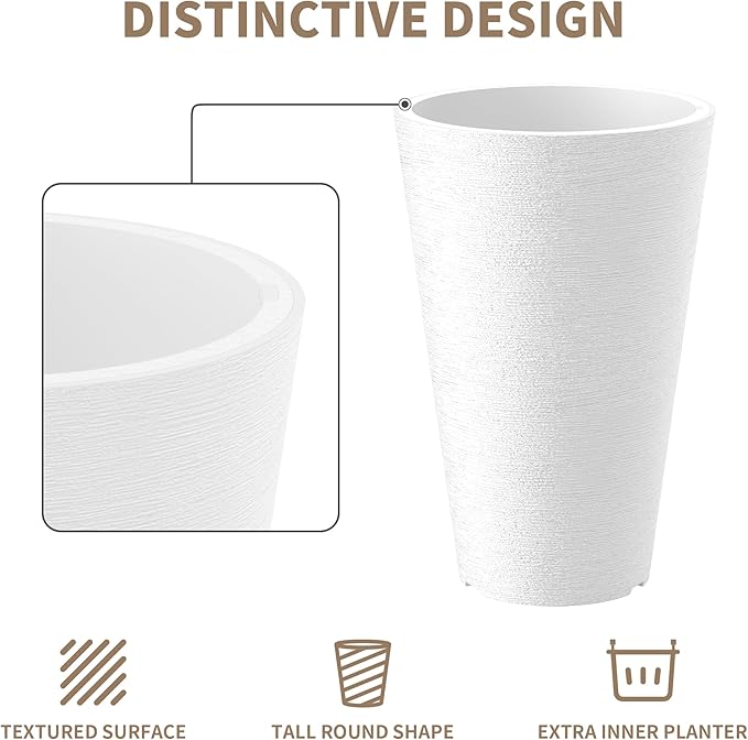 Kante Tall Round Planter Set of 2, 13 Inch Tall Decorative Planter Pots - Image 8