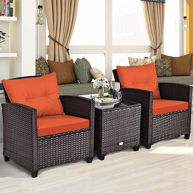 Tangkula 3 Pieces Patio Furniture Set, PE Rattan Wicker 3 Pcs Outdoor Sofa Set - Image 2