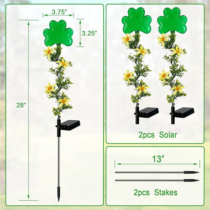 ST Patrick's Day Decorations Outdoor, 2 Pack Shamrock Solar Lights Outdoor - Image 7