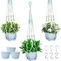 Macrame Plant Hanger with Pot, 3 Set Hanging Planters by Checrxy