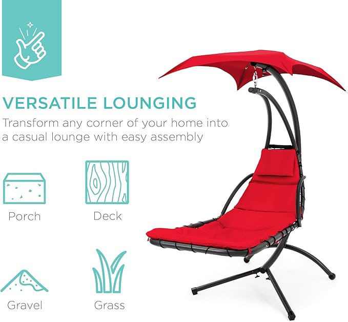 Best Choice Products Outdoor Hanging Curved Steel Chaise Lounge Chair Swing - Image 6