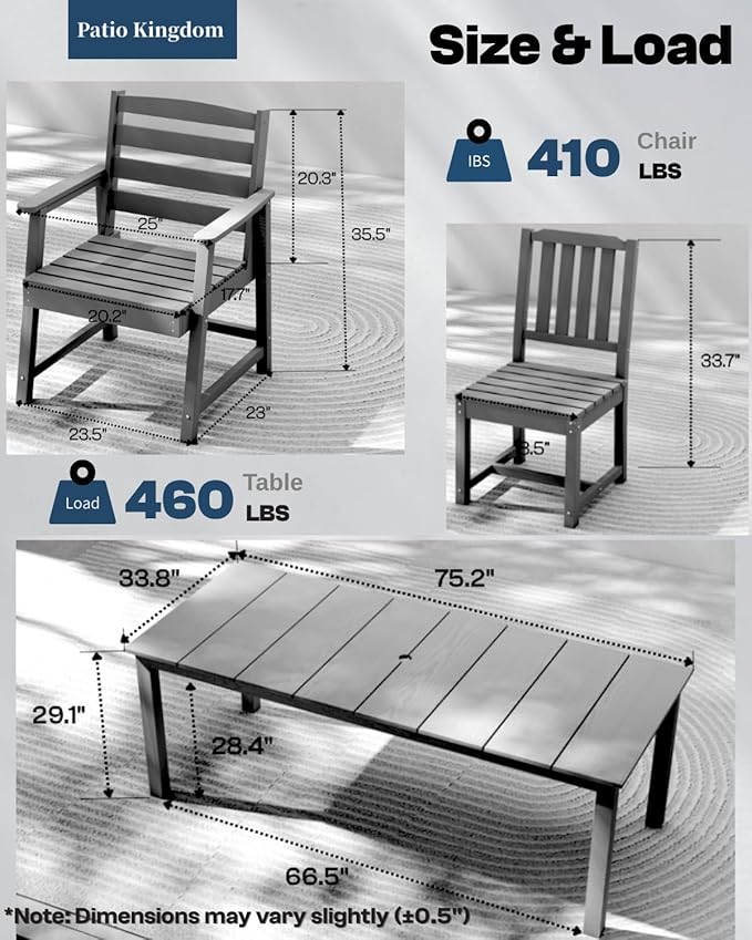9-Piece Outdoor Dining Set for 8, 75.2'' HDPE Table - Image 6