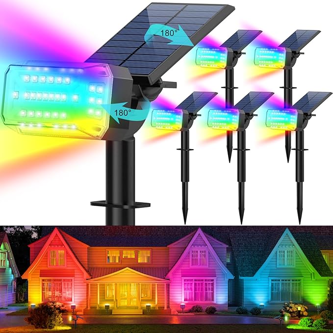 Solar Spot Lights Outdoor Waterproof IP65, RGB Christmas 7 Modes Color Changing by KIPEINI