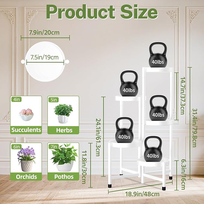 iDavosic.ly Plant Stand Indoor Outdoor, 5 Tier Corner Metal Flower Display - Image 3