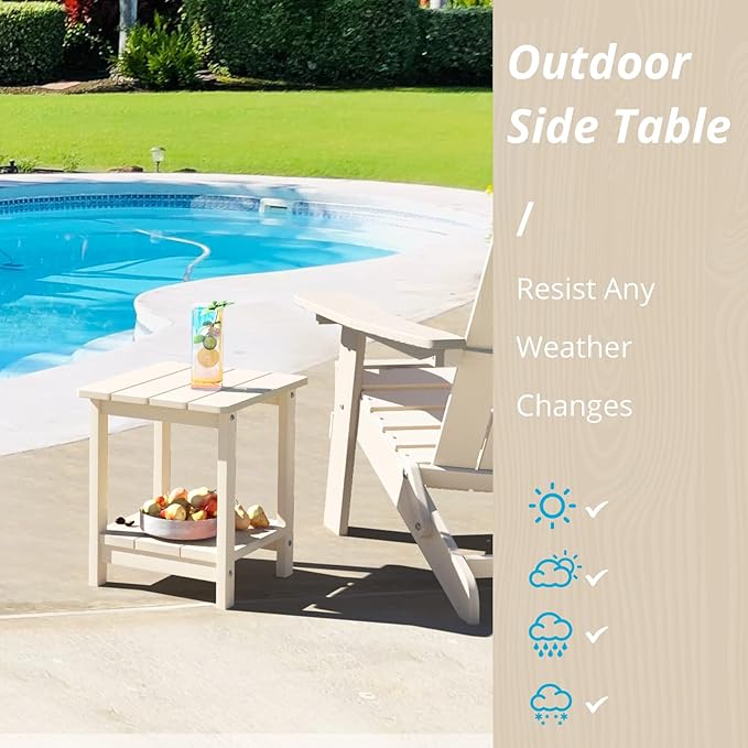 LUE BONA Adirondack Outdoor Side Table, 2-Tier Sand HDPS Patio End Table - Image 3