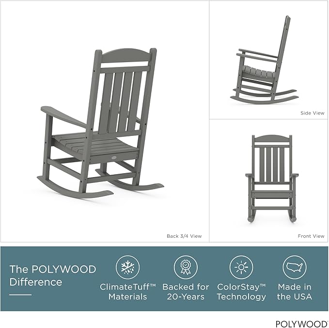 POLYWOOD Presidential Rocking Chair in Slate Grey - Image 3