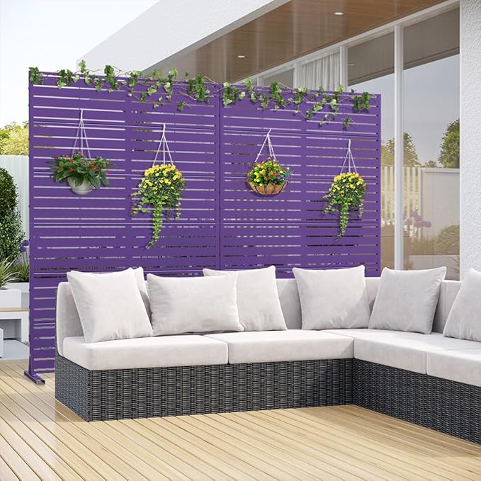 Casaphoria Metal Privacy Screen Outdoor, Dark Purple-Louvered - Image 2