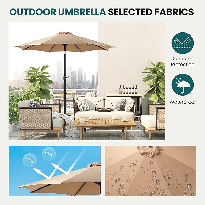 OLIXIS 9ft Patio Umbrella with Tilt and Crank Button & 8 Sturdy Ribs Waterproof - Image 2