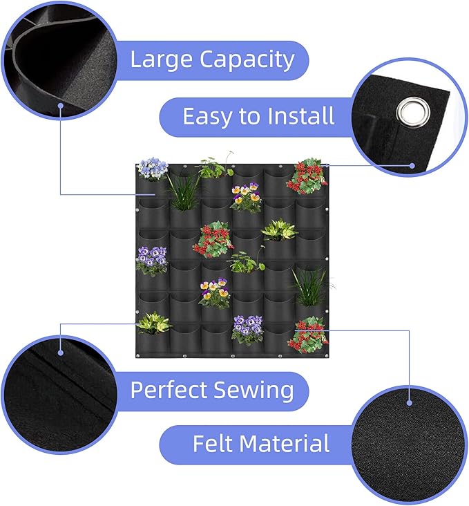 36 Pockets Hanging Planter Bags, Hanging Vertical Wall Mounted Plant Planting - Image 4