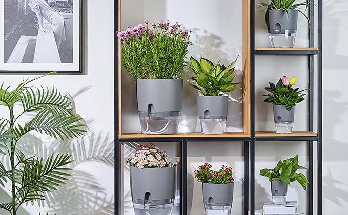 Self Watering Pots for Indoor Plants, 5 Pack 6/4.1/3.2 Inch Flower Pot Modern - Image 4