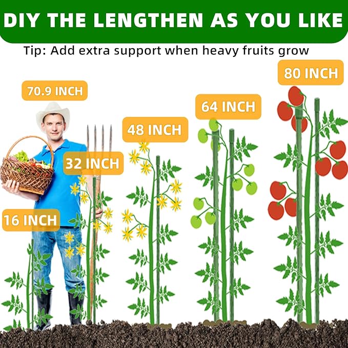 Garden Stakes 16 Inch 70 Pack, Diy 4ft 5ft 6ft 7ft 8ft Tomato Stakes Plastic - Image 3