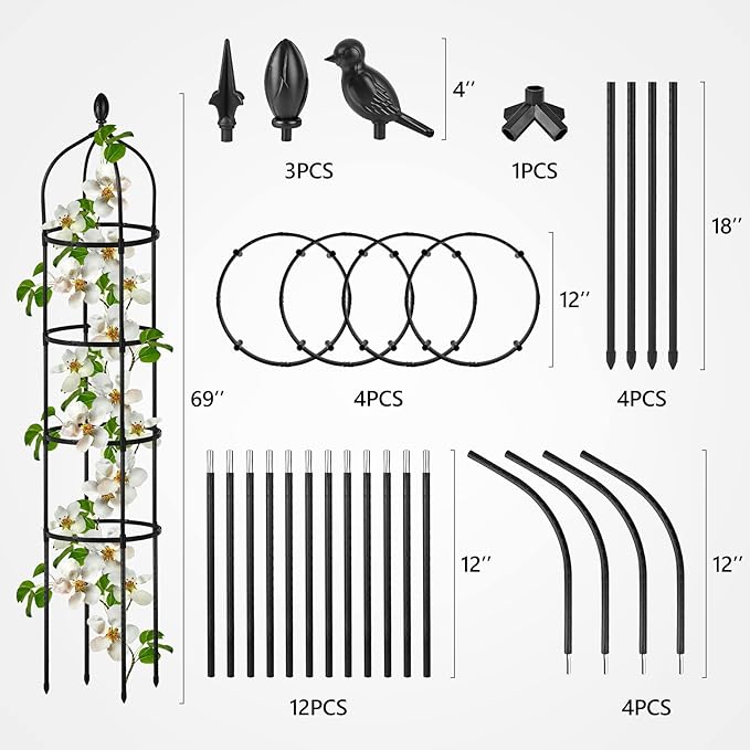 Garden Obelisk Trellis for Climbing Plants Outdoor 6 Ft Rose Bush Round Trellis - Image 6