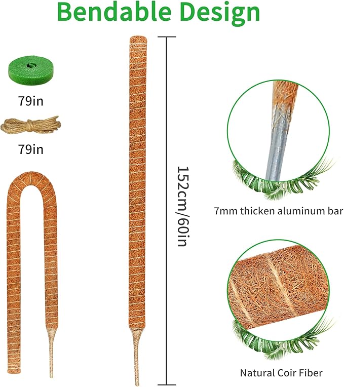 2 Pack 60 Inch Moss Pole Monstera Plant Support, Coir Moss Poles - Image 2